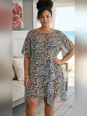 Alyby by Alysé & Collections,Elegant Sheer Zebra  Cover-Up,Exotic Glam,  Size 2X